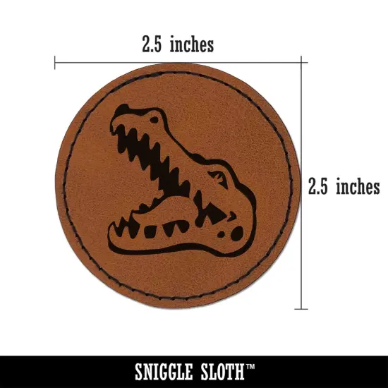 Smiling Toothy Crocodile Alligator Chomp Round Iron-On Engraved Faux Leather Patch Applique - 2.5" Brown {3}