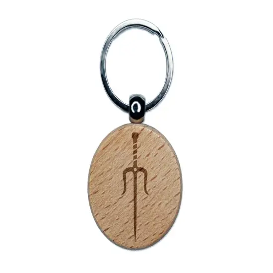 Ninja Weapon Sai Engraved Wood Round Keychain Tag Charm {1}