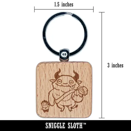 Fluffy Krampus with Naughty Children Christmas Engraved Wood Square Keychain Tag Charm {2}