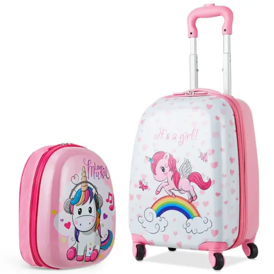 2 Pieces 12 Inch 16 Inch Kids Luggage Set with Backpack and Suitcase for Travel {6}