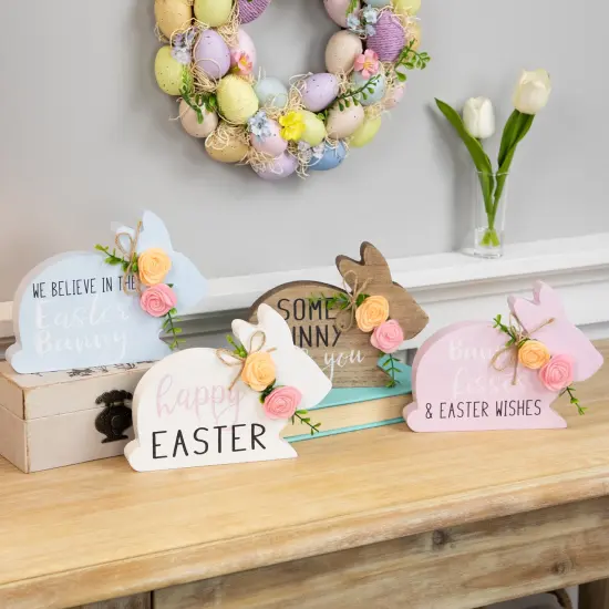 Northlight Floral Bunnies Wooden Easter Signs - 7.75" - Set of 4 Multi {4}