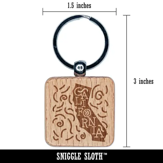 California State with Text Swirls Engraved Wood Square Keychain Tag Charm {2}