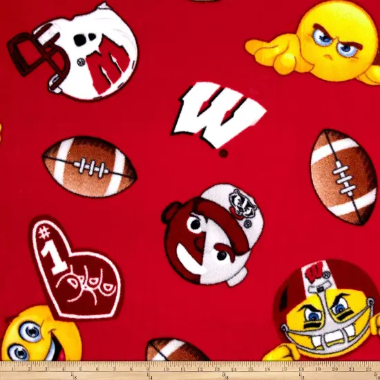 Sykel Enterprises-University of Wisconsin Fleece Fabric-Wisconsin Badgers Emoji Fleece Blanket Fabric-Sold by the yard {1}