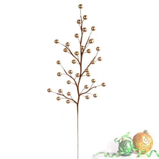 24" Gold Holly Berry Stems - 24-Pack, 35 Realistic Berries per Stem, Perfect for Wreaths, Trees & Garlands - Christmas & Holiday Décor Accent - 2024 Christmas Collection, Floral Home by Artificial Flowers {1}