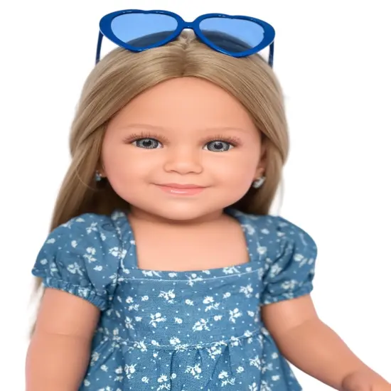 MBD Denim Maxi Dress for 18 Inch Kennedy and Friends Dolls and all Other 18 Inch Fashion Girl Doll-Complete Outfit with Sandals and Glasses {1}