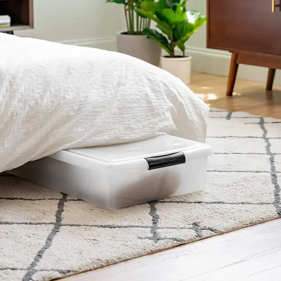 IRIS USA 40 Qt Plastic Under Bed Storage Stackable Nestable Organizer Bin Container with Secure Lids and Durable Black Buckles, Multi-Purpose for Clothes, Shoes, and Bedding, Clear, 3 Pack {5}