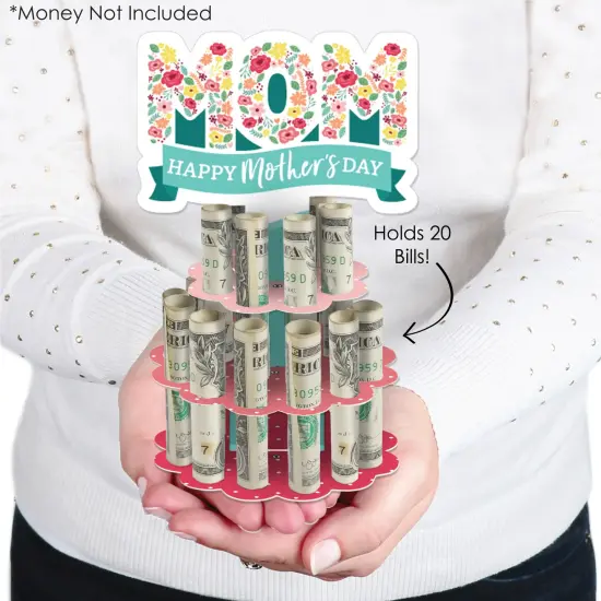 Big Dot of Happiness Colorful Floral Happy Mother's Day - DIY We Love Mom Party Money Holder Gift - Cash Cake {3}