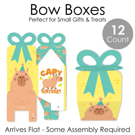 Big Dot of Happiness Capy Birthday - Square Favor Gift Boxes - Capybara Party Bow Boxes - Set of 12 {7}