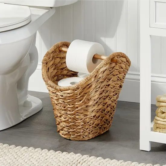 mDesign Water Hyacinth Toilet Paper Dispenser Basket for Bathroom, Natural/Tan {2}