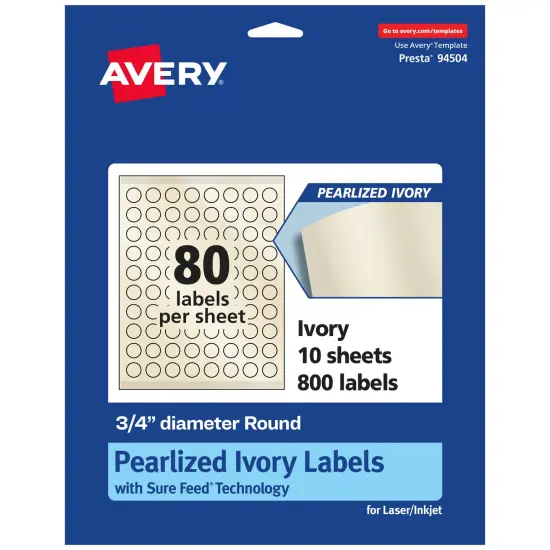 Avery Pearlized Ivory Round Labels with Sure Feed Technology, Print-to-the-Edge, .75" diameter {7}