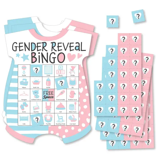 Big Dot of Happiness Baby Gender Reveal - Picture Bingo Cards and Markers - Team Boy or Girl Baby Shower Shaped Bingo Game - Set of 18 {1}