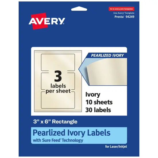 Avery Pearlized Ivory Rectangle Labels with Sure Feed Technology, Print-to-the-Edge, 3" x 6" {7}