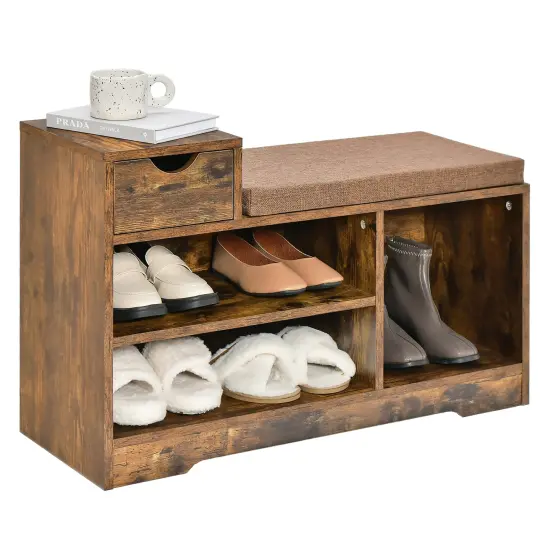 Costway 2-tier Shoe Bench Storage Shoe Rack Organizer Cabinet with Cushion for Entryway {1}