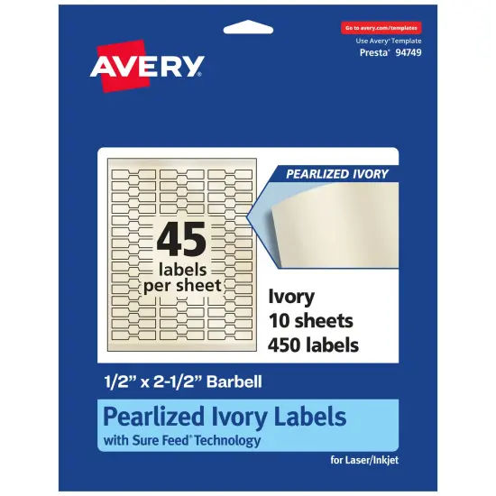 Avery Pearlized Ivory Barbell Labels with Sure Feed Technology, .5" x 2.5" {7}