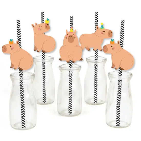 Big Dot of Happiness Capy Birthday - Paper Straw Decor - Capybara Party Striped Decorative Straws - Set of 24 {1}