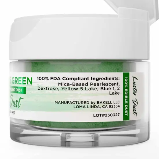 Bakell - Christmas Green Luster Dust (4g, 1x Jar) Edible Vegan Dust & Paint for Baking, Desserts and Beverages {6}