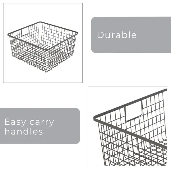 Smart Design Nestable Basket Organizer with Handles - Steel - 12 x 12 x 6 - Gunmetal - Set of 4 {4}