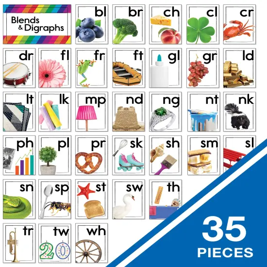 Carson Dellosa Blends and Digraphs Bulletin Board Set&mdash;Blend Cards, Digraph Cards, and Header for Bulletin Boards and Grammar Learning, Homeschool or Classroom D&eacute;cor (35 pc) {2}