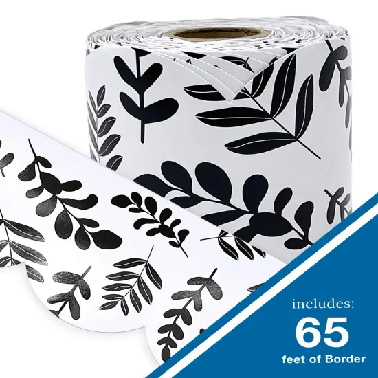 Carson Dellosa Farmhouse 65Ft of Black and White Bulletin Board Borders, 1 Roll of Scalloped Trim With Eucalyptus Leaves for Rolling Whiteboard, Cork and Posterboard, and Classroom Decor {2}
