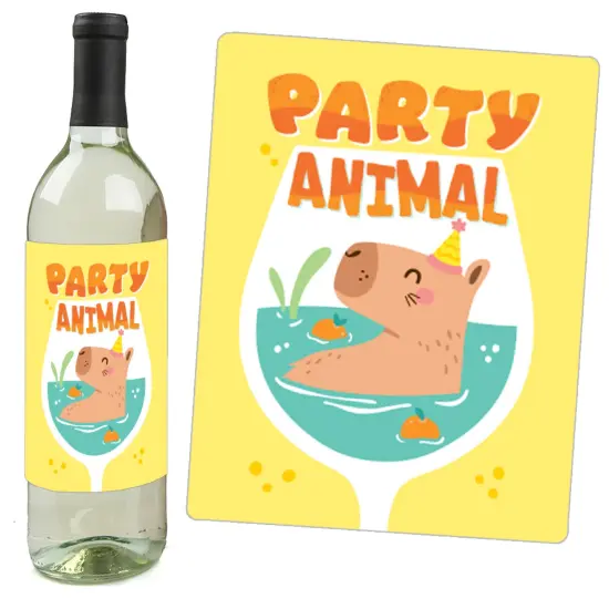 Big Dot of Happiness Capy Birthday - Capybara Party Decorations for Women and Men - Wine Bottle Label Stickers - Set of 4 {6}