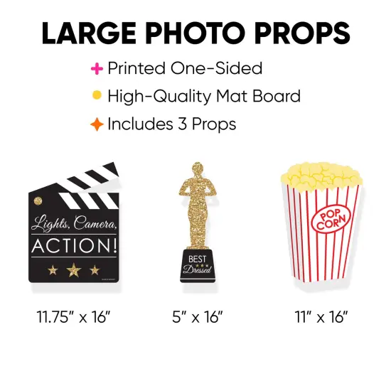 Big Dot of Happiness Red Carpet - Popcorn, Award, and Clapboard Decorations - Movie Night Party Large Photo Props - 3 Pc {4}
