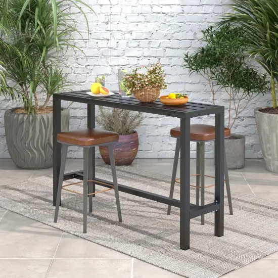 Costway Outdoor Metal Bar Table Patio Rectangular Counter Height Dining Table Black {3}