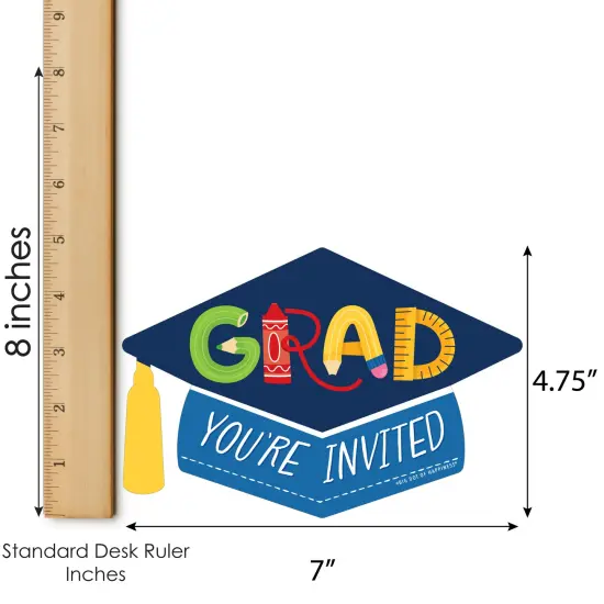 Big Dot of Happiness Elementary Grad - Shaped Fill-In Invitations - Kids Graduation Party Invitation Cards with Envelopes - Set of 12 {7}