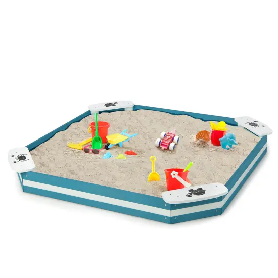 Costway Outdoor Wooden Sandbox with Animal Patterns Seats Backyard Bottomless Sandpit {1}