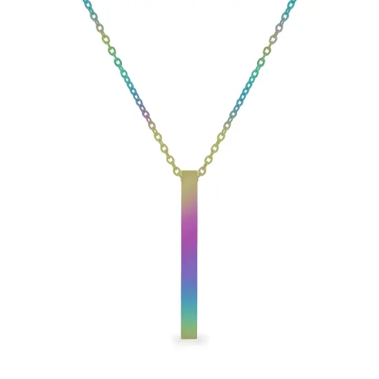 Square 4 Sided Vertical Bar Polished Stainless Steel Necklace Black {7}