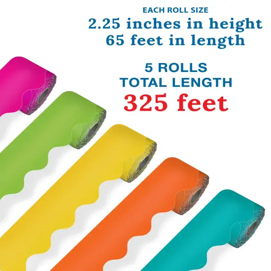 Carson Dellosa 5 Rolls of 325 Ft Scalloped Bulletin Board Borders, Orange, Yellow, Lime Green, Hot Pink, Teal Classroom Borders for Bulletin Board & Classroom D&eacute;cor, 65 Ft Per Bulletin Board Trim Roll {2}