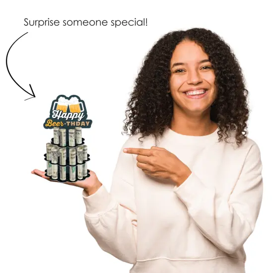 Big Dot of Happiness Cheers and Beers Happy Birthday - DIY Birthday Party Money Holder Gift - Cash Cake {7}