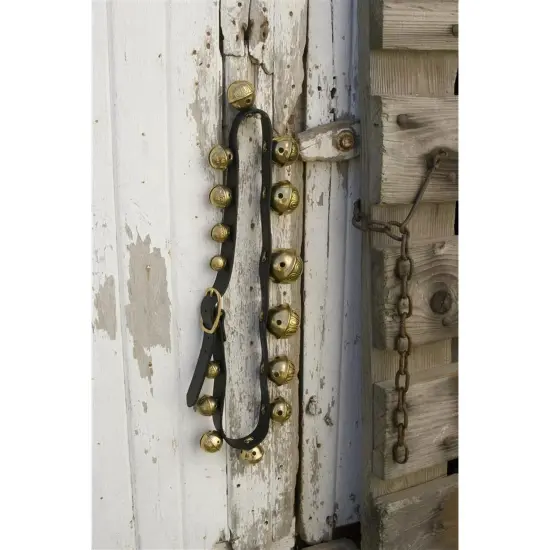 Weaver Leather Sleigh Bells Strap, Solid Brass 13 Bell Door, Wreath, Swag, or Wall Hanger, 4 ft Black Double Leather Strap {1}