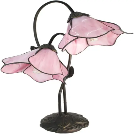 Twin Pink Lily Tiffany Stained Glass Shade & Lamp Base - Perfect for a Living Room, Bedroom, Office, & More {2}