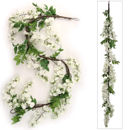 5ft White Wisteria Garland - 3-Pack Silk Flowers & Foliage, Lifelike Design, Perfect for Weddings, Home & Event Decor - All-Season Use, Floral Home by Artificial Flowers {1}