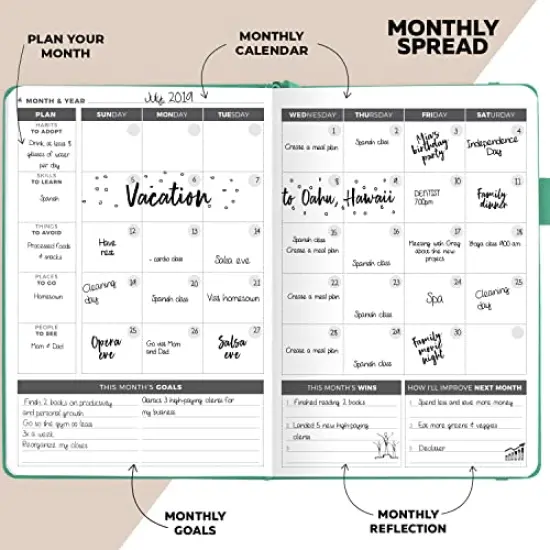 Undated Weekly & Monthly Planner to Increase Productivity, Time Management and Hit Your Goals &ndash; Organizer, Gratitude Journal &ndash; Start Anytime, A5, Lasts 1 Year, Emerald (Weekly) {4}