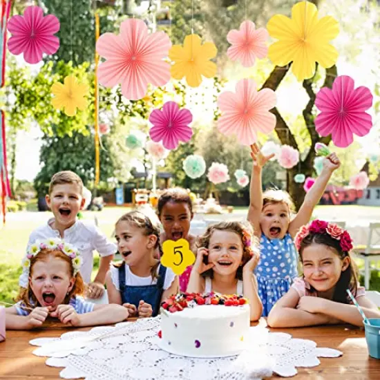 9 Pieces Paper Flowers Decorations for Wall Paper Fans Classroom Decoration Paper Floral Backdrop Decor Paper Fans Decoration Hanging Paper Fans Pink Flower Wall Decor {6}