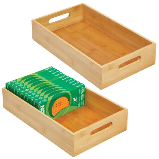 mDesign Bamboo Office Organizer Container Bin with Handles {1}