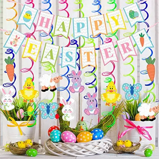 JOYIN 31 PCS Easter Decorations Egg Bunny Foil Swirl Party Hanging Decoration huge Value Kit for Easter and Themed Party Decoration bid {4}