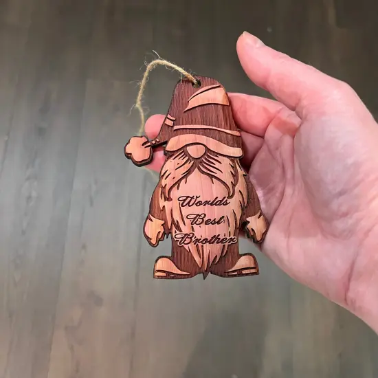 Christmas bearded gnome Worlds Best Brother - Cedar Ornament {4}