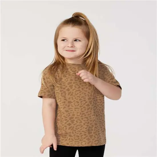 Rabbit Skins &reg; Toddler Girls' Ruffle Neck Fine Jersey Crewneck Short Sleeve Tee Brown leopard {1}