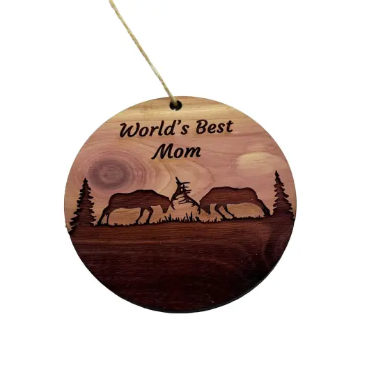 Worlds Best Mom Elk Battle - Cedar Ornament {3}