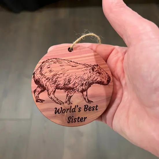 Worlds Best sister Capybara - Cedar Ornament {4}
