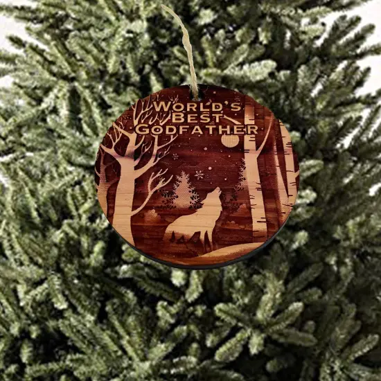 Winter Wolf Worlds Best Godfather - cedar ornament {3}