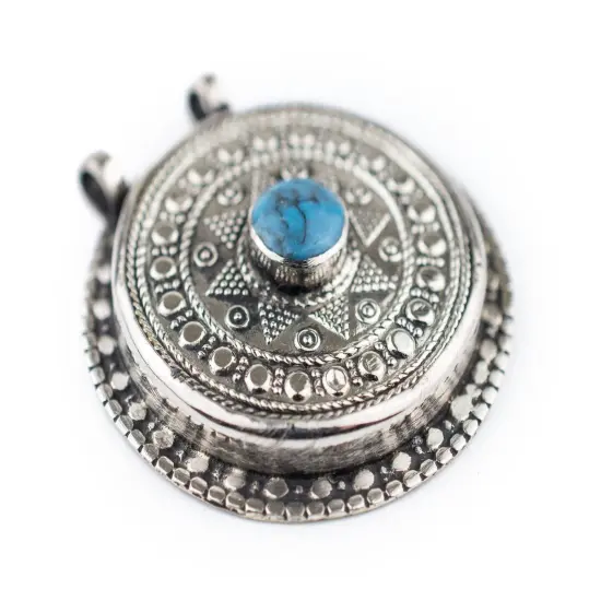 The Bead Chest Turquoise-Inlaid Afghan Tribal Pendant (42x46mm) {3}