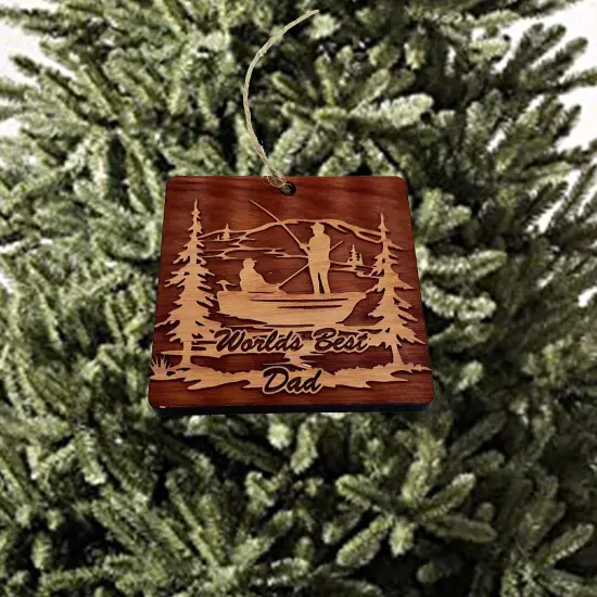 World's best dad Fisherman - Cedar Ornament {2}