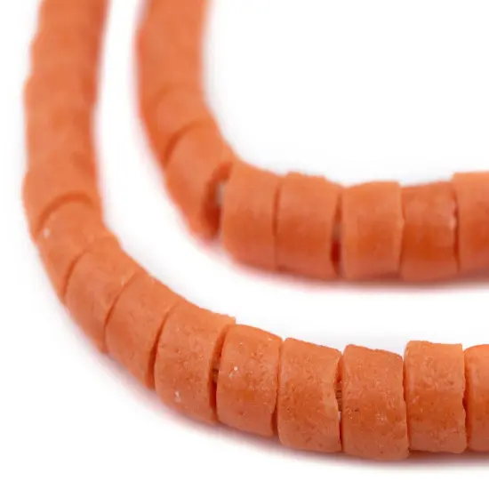 TheBeadChest Tangerine Orange Sandcast Cylinder Beads 9mm Ghana African Glass Large Hole 26 Inch Strand Handmade {1}