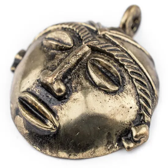 The Bead Chest Round African Brass Mask Pendant (58x62mm): Genuine West African Mask Design for DIY Jewelry & Necklaces {3}