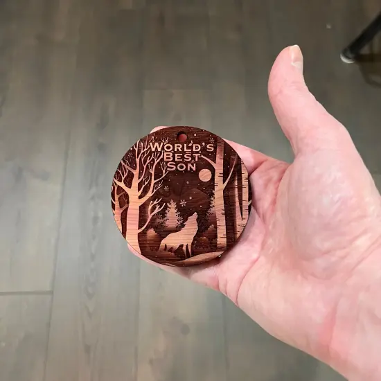 Winter Wolf Worlds Best Son - cedar ornament {4}