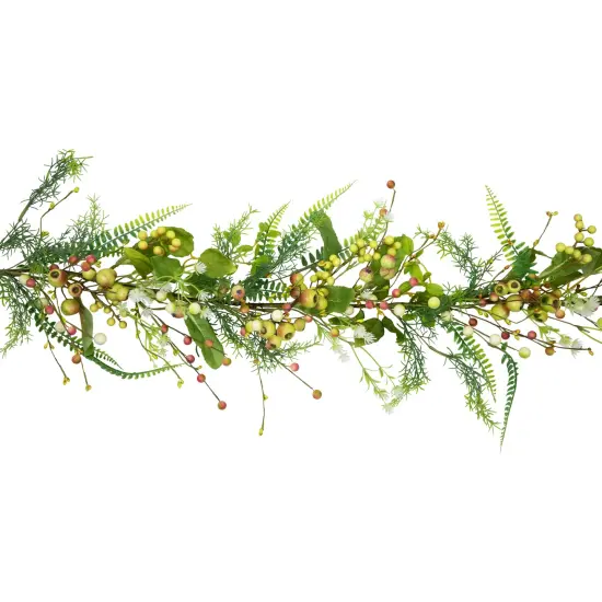 Northlight Berry and Crabapple Fern Foliage Spring Garland - 5' Green {4}