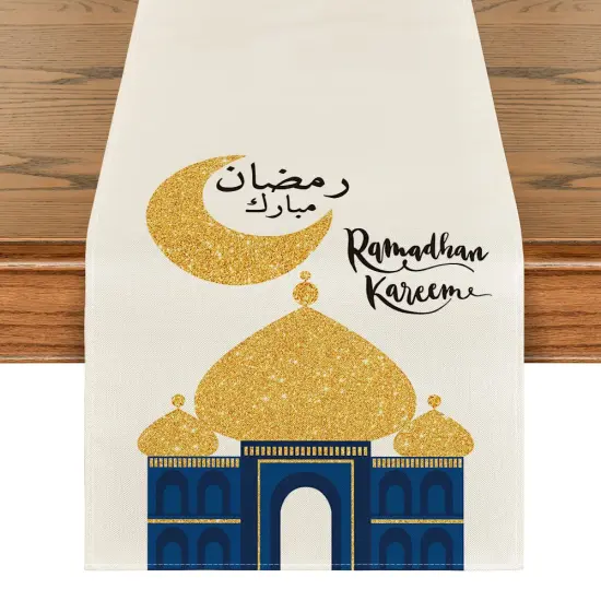 Ramadan Table Runner, Seasonal Bling Bling Moon and Star Holiday Kitchen Dining Table Runners for Home Party Decor 13 x 72 Inch {2}